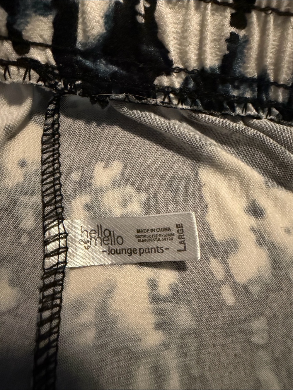 Hello Mello Women's Tie-Dye Lounge Pants in Black & White w/ Bag Sz L Comfy Boho - Picture 2 of 8